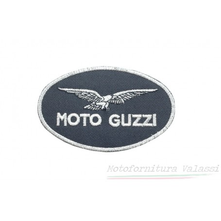 Toppa ovale piccola termoadesiva "Moto Guzzi" nero/argento - 10cm x 6cm
