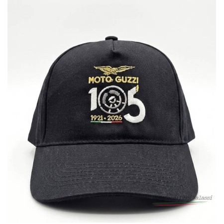 Cappellino nero ricamato " MOTO GUZZI 105° "