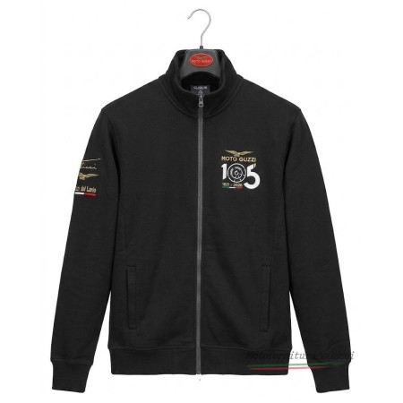 Felpa Moto Guzzi 105° Anniversario Full Zip Nera Ricamata